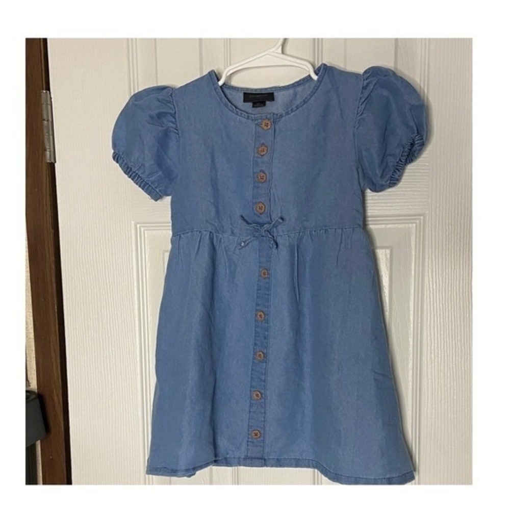 Picapino Toddler Girls Blue Chambray Denim Dress Flower Buttons Size 3T